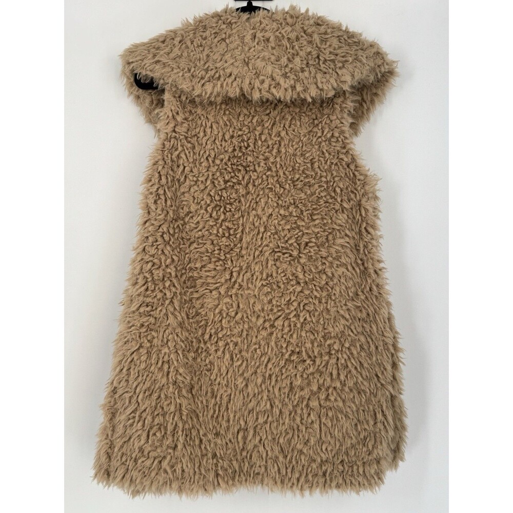 Me Jane Womens Faux Fur Shaggy Vest Sz L Tan Open Front Outerwear 60’s Cher Boho - Picture 2 of 8